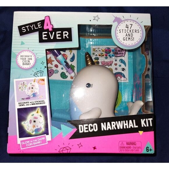 Glow In The Dark Deco Narwhal Kit NEW IN STOCK Coin Bank - Picture 1 of 7